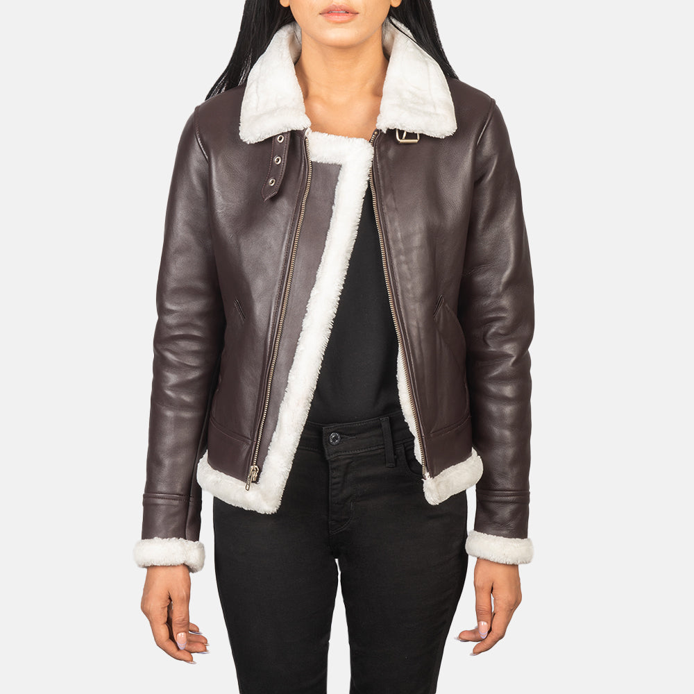 Sherilyn B-3 Maroon Sheepskin Bomber Jacket