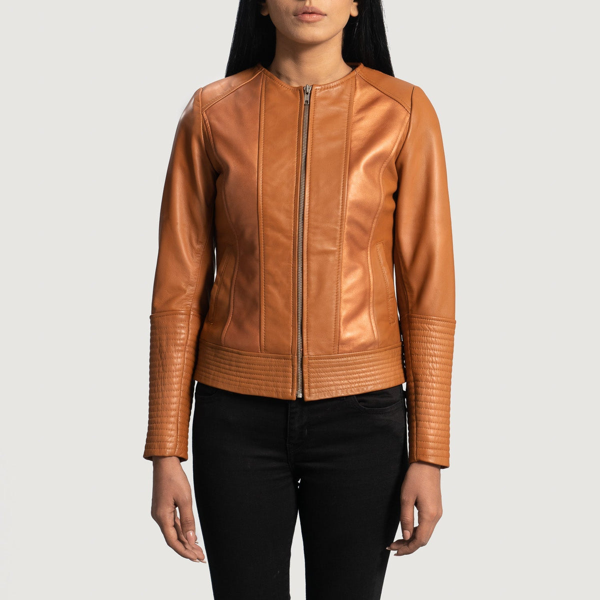 Sleeky Clean Tan Brown Sheepskin Moto Jacket