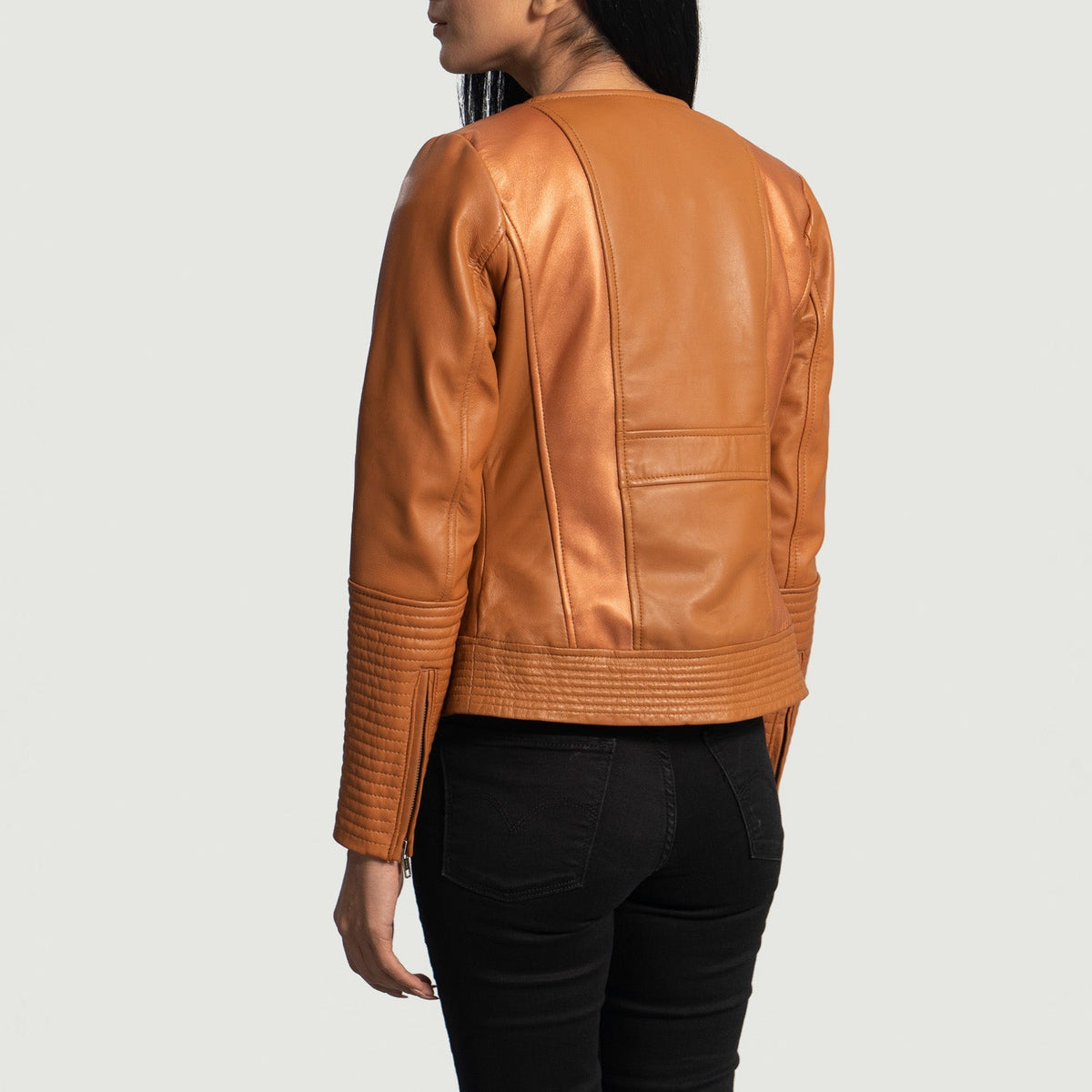 Sleeky Clean Tan Brown Sheepskin Moto Jacket