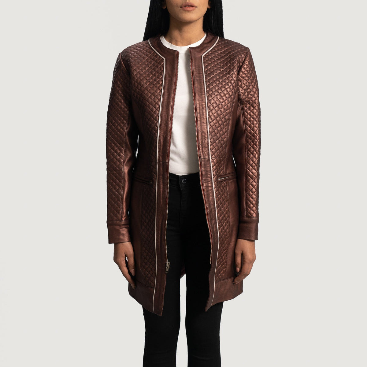 Trudy Lane Maroon Quilted Leather Coat