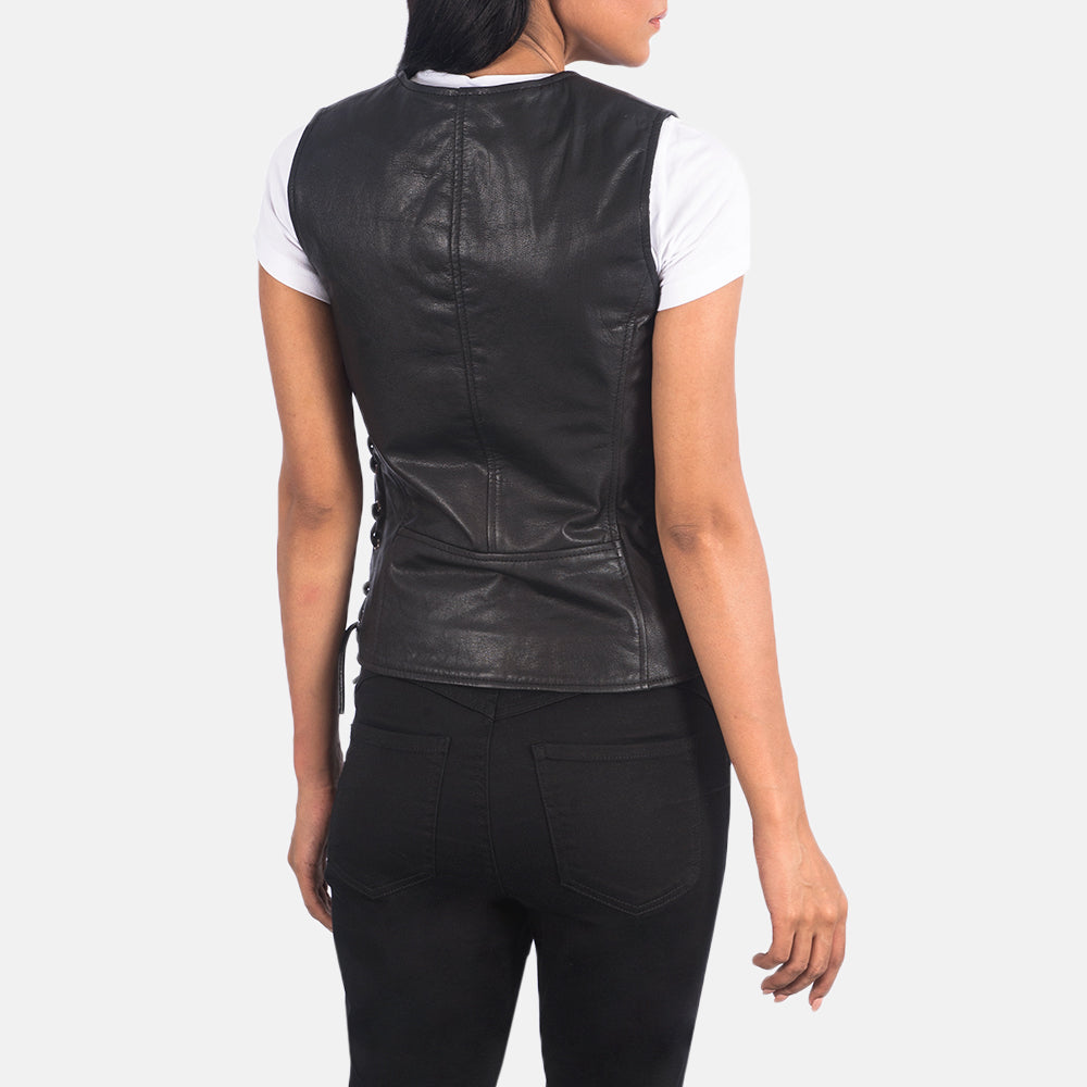 Vanda Black Goatskin Leather Biker Vest