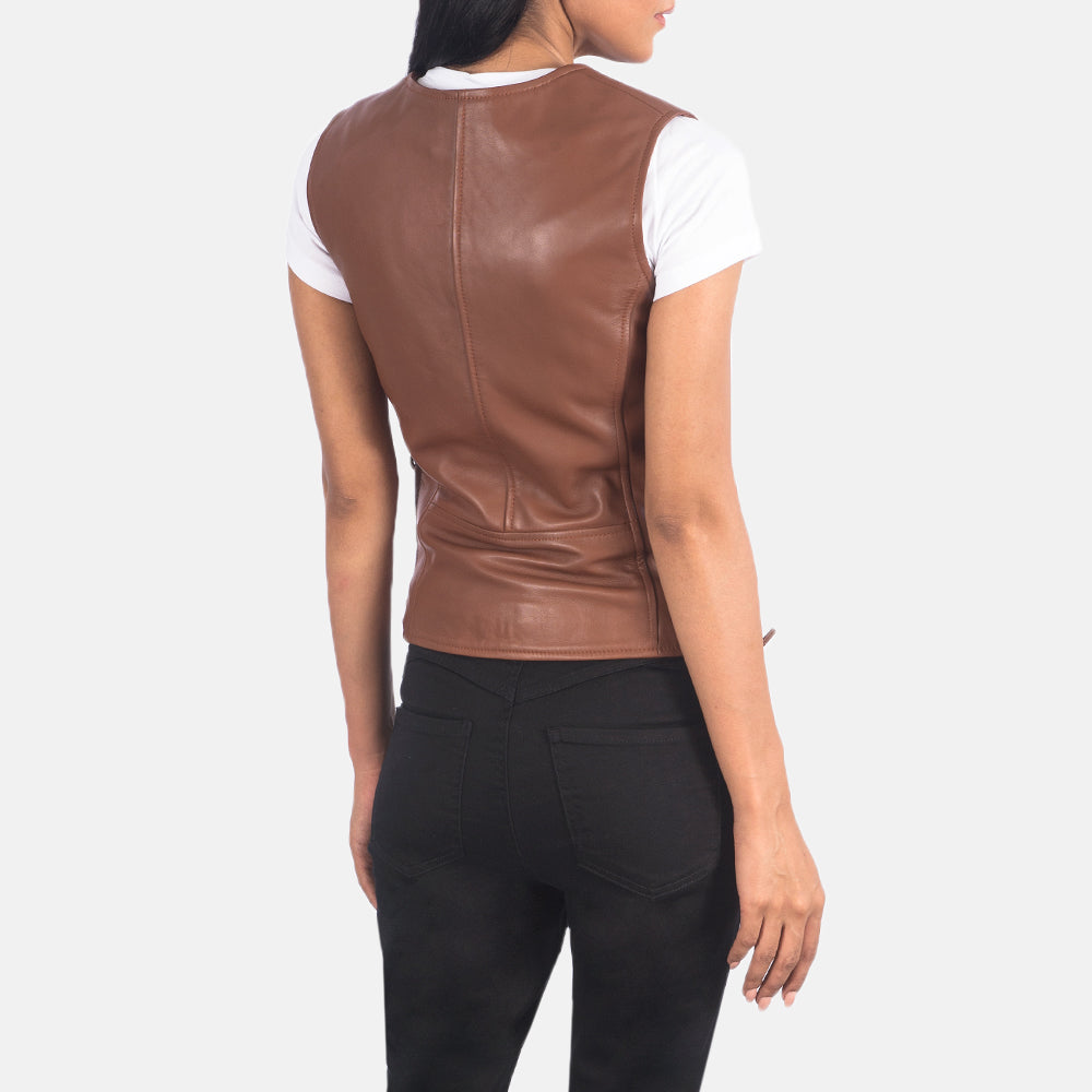 Vanda Brown Sheepskin Leather Biker Vest