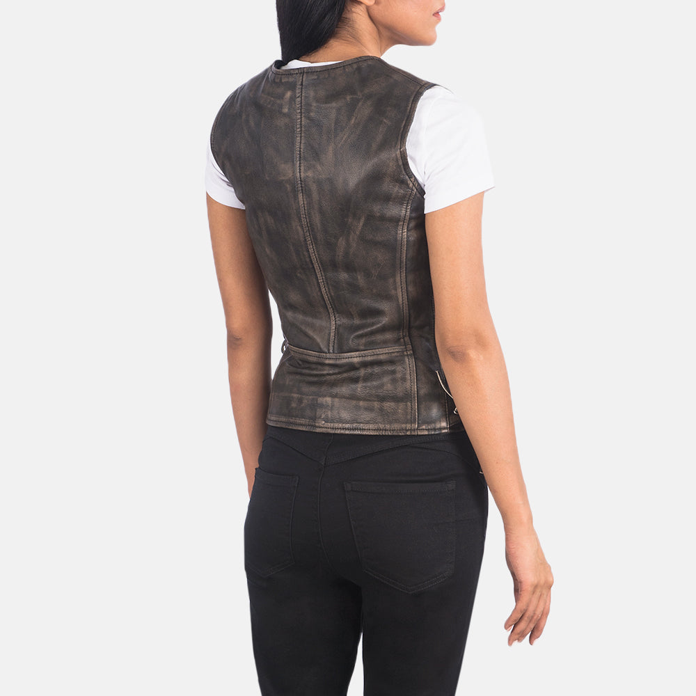 Vanda Distressed Brown Goatskin Biker Vest