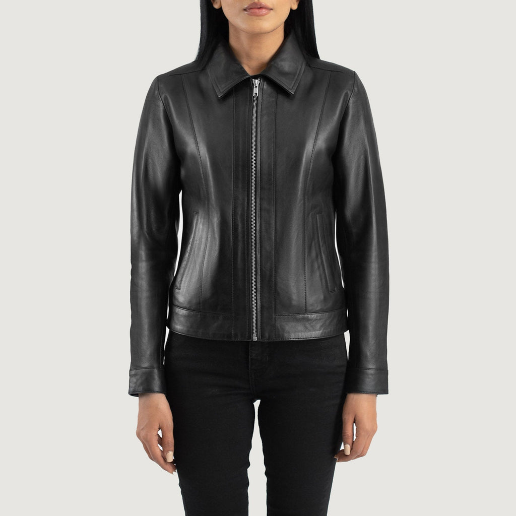 Vixen Black Shirt Collar Leather Jacket