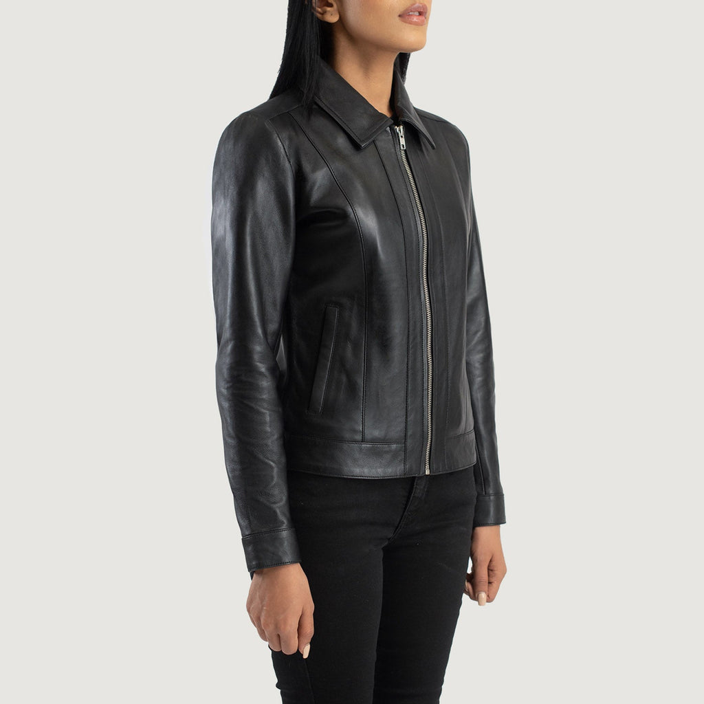Vixen Black Shirt Collar Leather Jacket