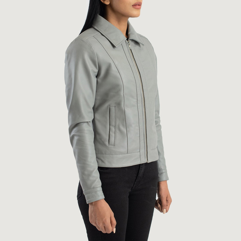 Vixen Grey Shirt Collar Leather Jacket