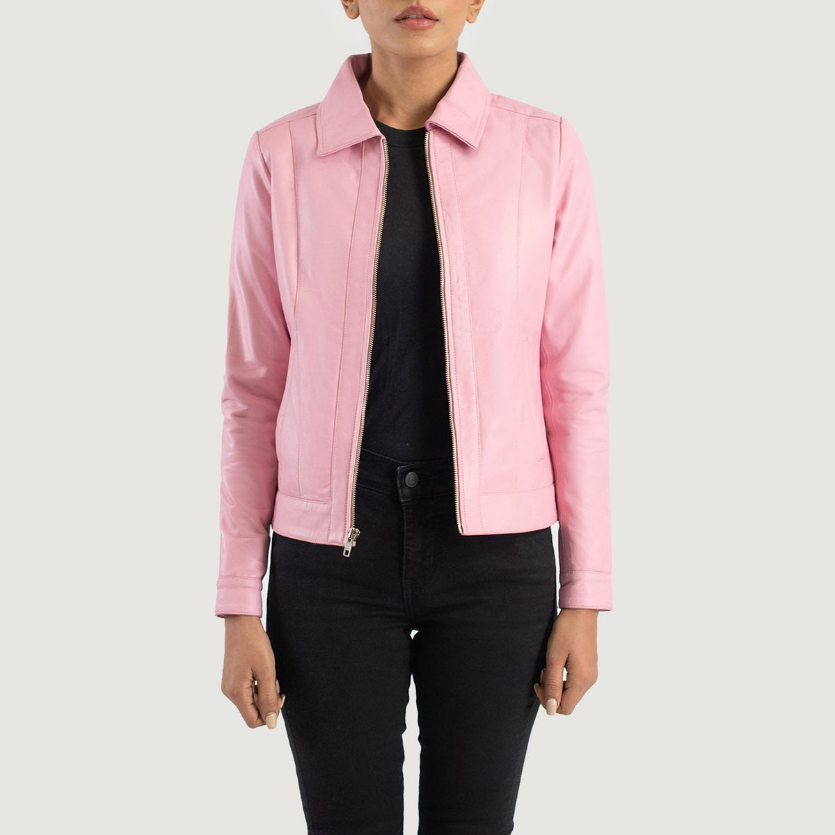 Vixen Pink Shirt Collar Leather Jacket