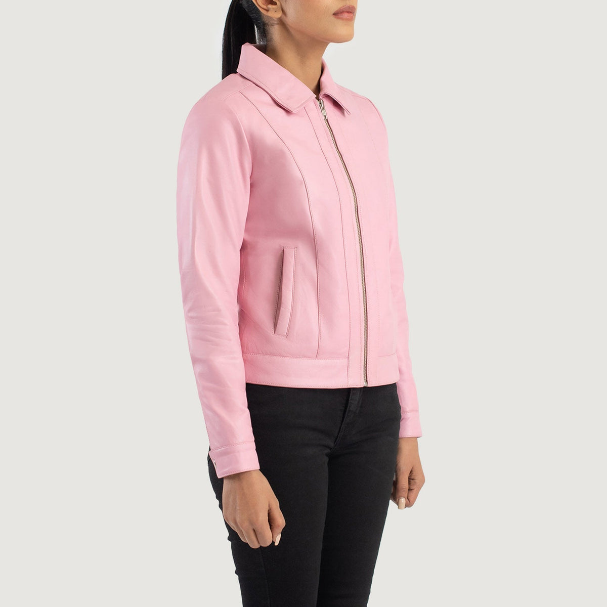 Vixen Pink Shirt Collar Leather Jacket