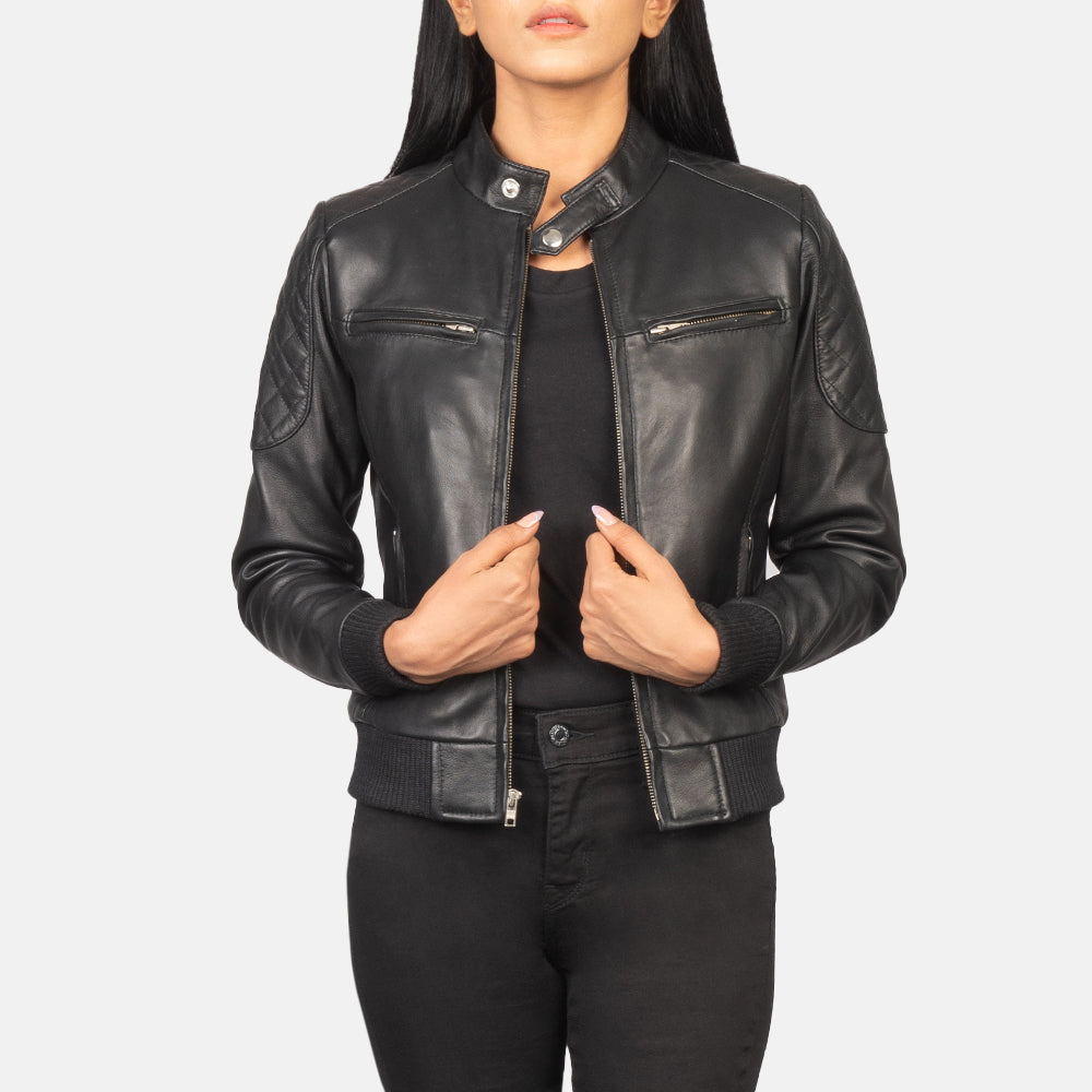 Zenna Black Aniline Leather Bomber Jacket