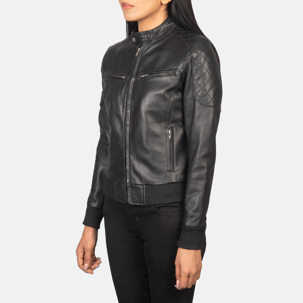 Zenna Black Aniline Leather Bomber Jacket