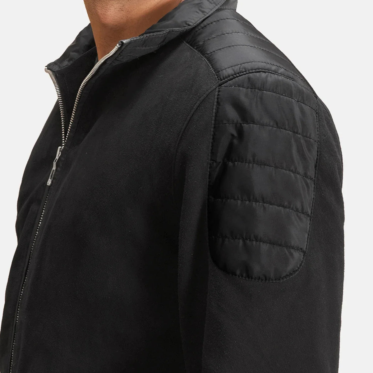 Ethan Hybrid Bomber Jacket in Black Goatskin Suede
