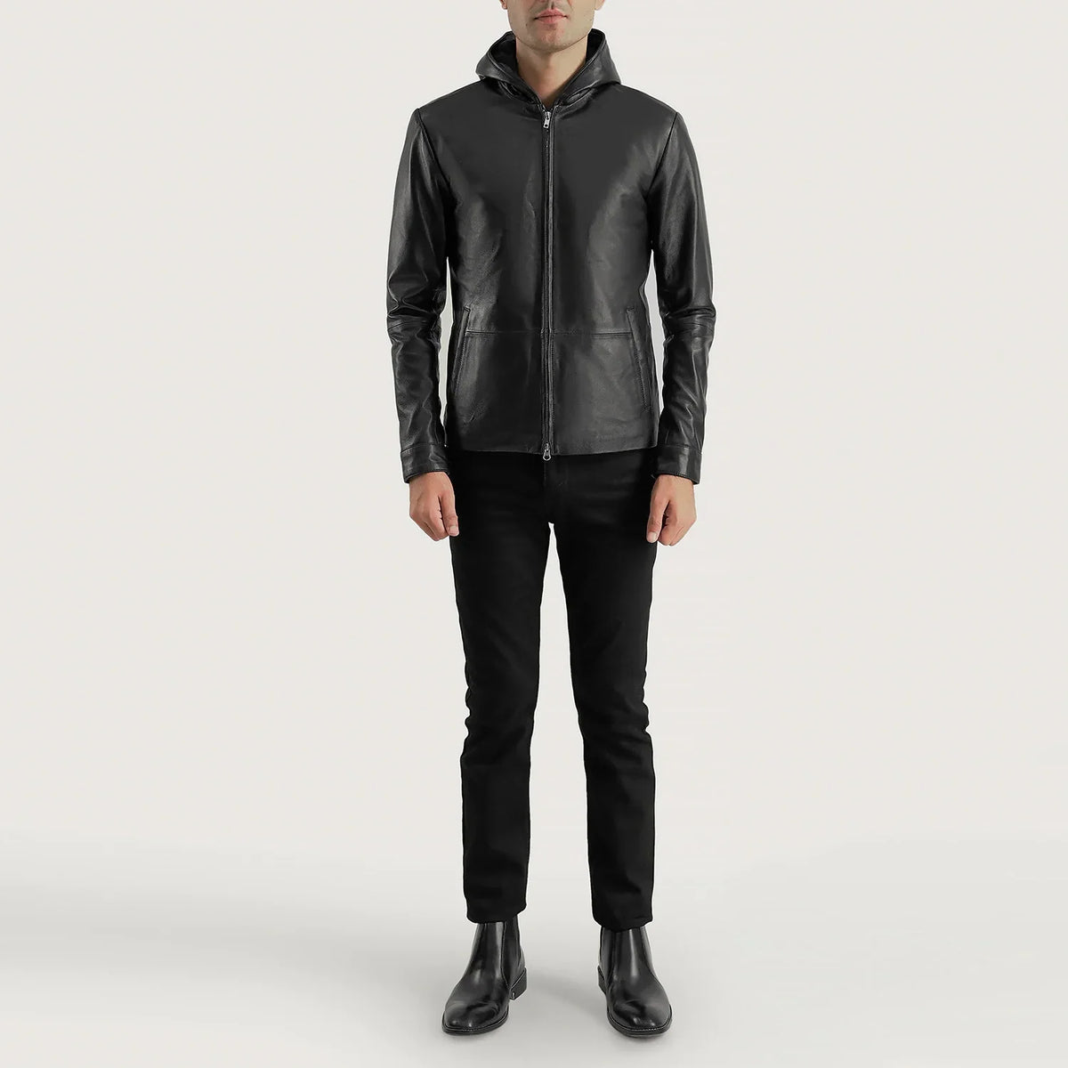 Andy Matte Black Hooded Sheepskin Leather Jacket