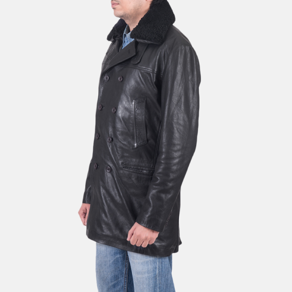 Mens Real Cowhide Leather Pierce Shearling Black Leather Jacket - JH0111