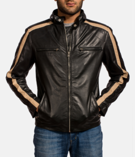 Mens Real Sheepskin Leather Jack Black Leather Biker Jacket - JH0030