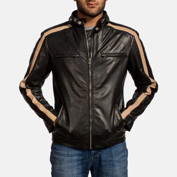 Mens Real Sheepskin Leather Jack Black Leather Biker Jacket - JH0030