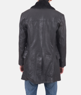 Mens Real Cowhide Leather Pierce Shearling Black Leather Jacket - JH0111