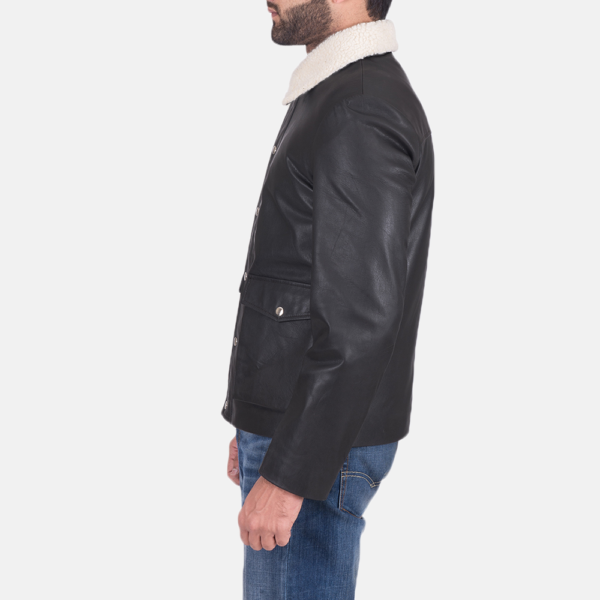 Mens Real Goatskin Leather Snow Cole Black Leather Jacket - JH0114