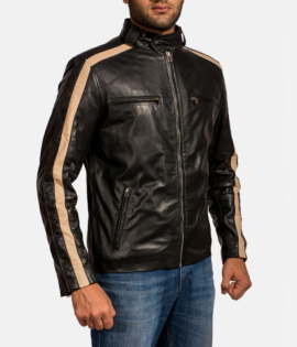 Mens Real Sheepskin Leather Jack Black Leather Biker Jacket - JH0030