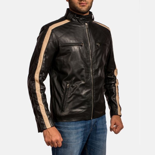 Mens Real Sheepskin Leather Jack Black Leather Biker Jacket - JH0030