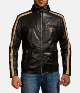 Mens Real Sheepskin Leather Jack Black Leather Biker Jacket - JH0030