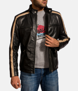 Mens Real Sheepskin Leather Jack Black Leather Biker Jacket - JH0030