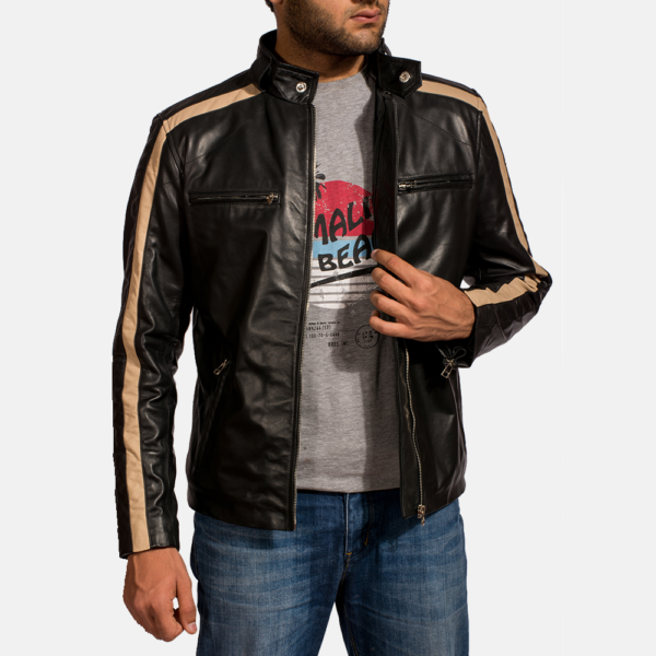 Mens Real Sheepskin Leather Jack Black Leather Biker Jacket - JH0030