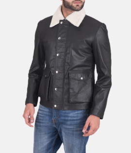 Mens Real Goatskin Leather Snow Cole Black Leather Jacket - JH0114