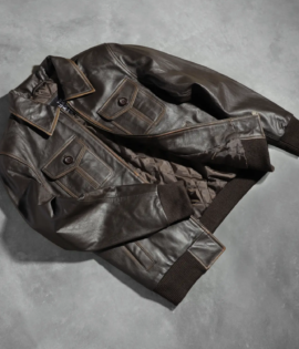 Real Goatskin Leather Aaron Brown Leather Bomber Jacket - JH0050