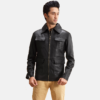 Mens Sheepskin Leather Raven Black Leather Jacket - JH0022