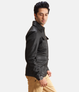 Mens Sheepskin Leather Raven Black Leather Jacket - JH0022