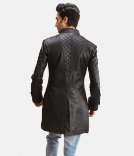 Mens Real Sheepskin Leather Midlander Quilted Black Leather Coat - JH0102