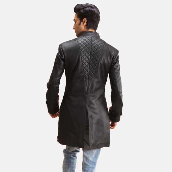 Mens Real Sheepskin Leather Midlander Quilted Black Leather Coat - JH0102