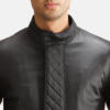 Mens Real Sheepskin Leather Midlander Quilted Black Leather Coat - JH0102