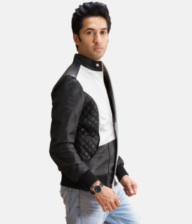 Mens Spade Silver Black Leather Bomber Jacket - JH0103