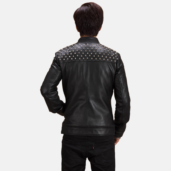 Mens Real Sheepskin Leather Shapron Studded Leather Biker Jacket - JH0099