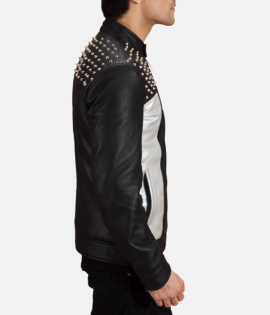 Mens Real Sheepskin Leather Shapron Studded Leather Biker Jacket - JH0099