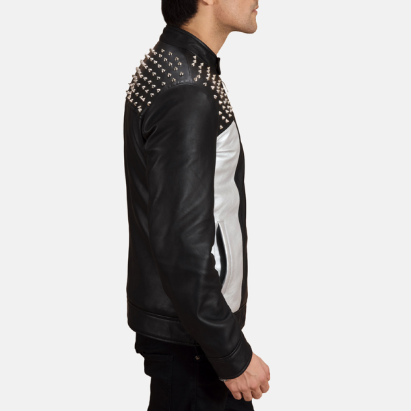 Mens Real Sheepskin Leather Shapron Studded Leather Biker Jacket - JH0099