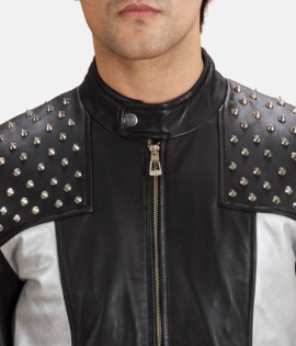 Mens Real Sheepskin Leather Shapron Studded Leather Biker Jacket - JH0099