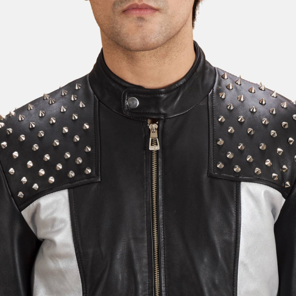 Mens Real Sheepskin Leather Shapron Studded Leather Biker Jacket - JH0099