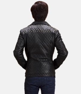 Mens Real Sheepskin Leather Black Studded Leather Biker Jacket - JH0095