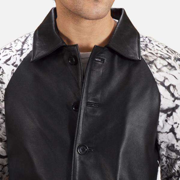 Mens Real Sheepskin Leather Artistry Black Dye Leather Coat - JH0092