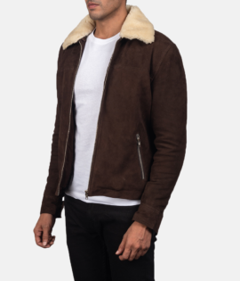 Mens Goatskin Coffner Brown Shearling Fur Jacket - JH0033