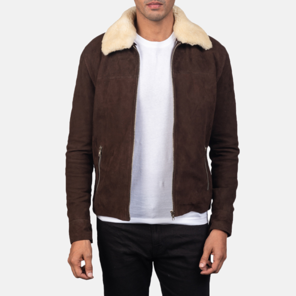 Mens Goatskin Coffner Brown Shearling Fur Jacket - JH0033