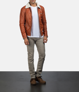 Mens Real Sheepskin Leather Dan Frost Tan Shearling Jacket - JH0012