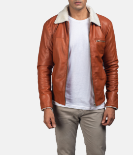 Mens Real Sheepskin Leather Dan Frost Tan Shearling Jacket - JH0012