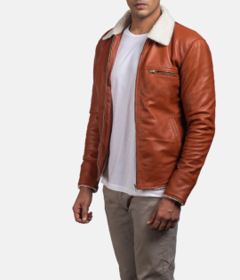 Mens Real Sheepskin Leather Dan Frost Tan Shearling Jacket - JH0012