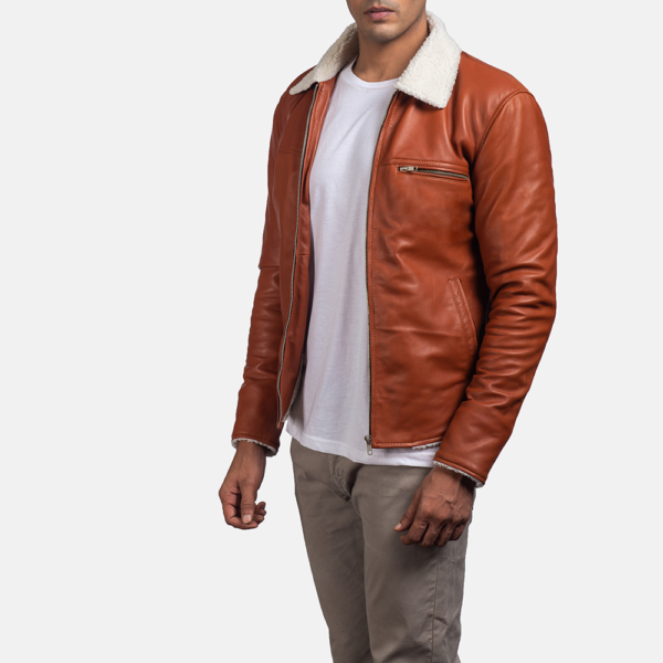 Mens Real Sheepskin Leather Dan Frost Tan Shearling Jacket - JH0012