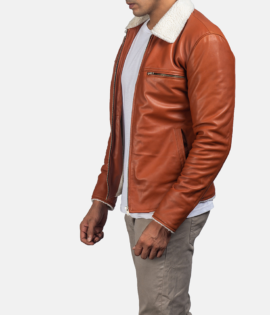 Mens Real Sheepskin Leather Dan Frost Tan Shearling Jacket - JH0012