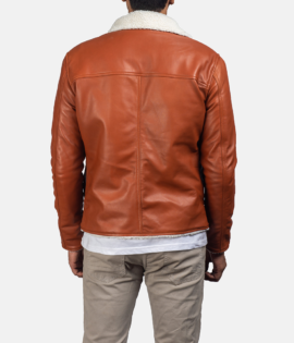 Mens Real Sheepskin Leather Dan Frost Tan Shearling Jacket - JH0012