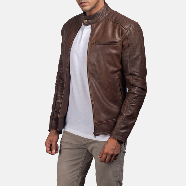 Mens Real Cowhide Leather Dean Brown Leather Biker Jacket - JH0019